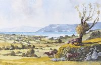 CATTLE GRAZING ON THE ANTRIM COAST by Hugh McIlfatrick at Ross's Online Art Auctions