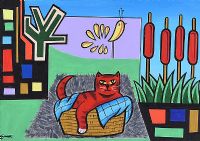 RED CAT IN A BASKET by George Smyth at Ross's Online Art Auctions