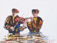 THE VIOLIN & FLUTE PLAYERS by Darren Paul at Ross's Online Art Auctions