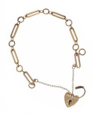 9CT GOLD BRACELET WITH HEART PADLOCK at Ross's Online Art Auctions