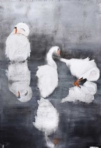SWANS GATHER by Jeff Adams at Ross's Online Art Auctions