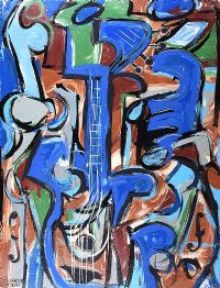 THE ABSTRACT BLUE GUITAR by Gerald G. Beattie at Ross's Online Art Auctions