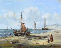 SOUTH SEA BOATS COMING ASHORE by Continental School at Ross's Online Art Auctions