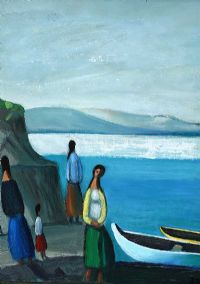 FOUR GIRLS BY THE BOATS by Alan Quigley at Ross's Online Art Auctions