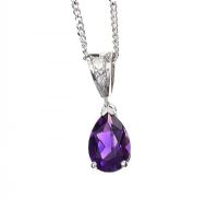 18CT WHITE GOLD DIAMOND AND AMETHYST NECKLACE at Ross's Online Art Auctions
