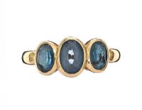 9CT GOLD THREE STONE BLUE TOPAZ RING at Ross's Online Art Auctions