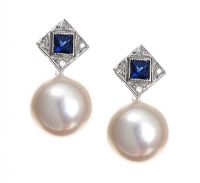 18CT WHITE GOLD PEARL AND SAPPHIRE EARRINGS at Ross's Online Art Auctions