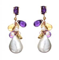 18CT ROSE GOLD PEARL, AMETHYST AND CITRINE EARRINGS at Ross's Online Art Auctions