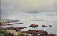 ROCKS ON THE ANTRIM COAST by Charles McAuley at Ross's Online Art Auctions