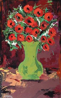 POPPIES & GREEN ART DECO JUG by Gerald G. Beattie at Ross's Online Art Auctions