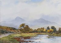 CATTLE CRAZING BY A RIVER by Robert Egginton at Ross's Online Art Auctions