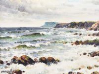 ROUGH SEAS, BALLYCASTLE, COUNTY ANTRIM by Charles McAuley at Ross's Online Art Auctions