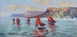 SAILING ON THE ANTRIM COAST by William Cunningham at Ross's Online Art Auctions