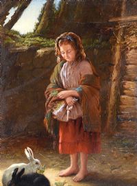GIRL WITH RABBITS by Jonathan Pratt at Ross's Online Art Auctions