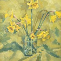 DAFFODILS ON GREEN by Irish School at Ross's Online Art Auctions