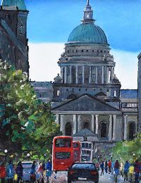 BELFAST CITY HALL STREETSCAPE by Sean Lorinyenko at Ross's Online Art Auctions