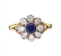 GOLD-PLATED SAPPHIRE AND CUBIC ZIRCONIA RING at Ross's Online Art Auctions