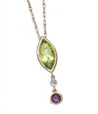 9CT GOLD DIAMOND, PERIDOT AND AMETHYST NECKLACE at Ross's Online Art Auctions