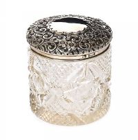 SILVER TOPPED CUT GLASS JAR at Ross's Online Art Auctions