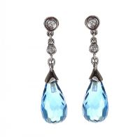 9CT WHITE GOLD DIAMOND AND BLUE TOPAZ DROP EARRINGS at Ross's Online Art Auctions