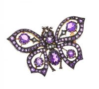 SILVER GILT AMETHYST AND DIAMOND BROOCH at Ross's Online Art Auctions