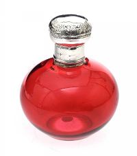 RUBY GLASS SILVER TOPPED PERFUME BOTTLE at Ross's Online Art Auctions