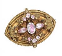 14CT GOLD BROOCH SET WITH PINK STONES at Ross's Online Art Auctions