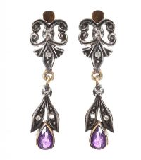 14CT GOLD AMETHYST AND DIAMOND EARRINGS at Ross's Online Art Auctions