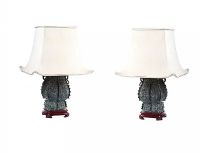 PAIR OF CHINESE BRONZE TABLE LAMPS & SHADES at Ross's Online Art Auctions