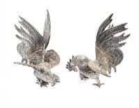 PAIR OF EPNS FIGHTING COCKERALS at Ross's Online Art Auctions