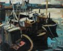 FISHING BOATS IN HARBOUR by Colin Davidson RUA at Ross's Online Art Auctions