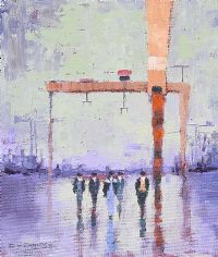 YARDMEN WALKING PAST GOLIATH by Colin H. Davidson at Ross's Online Art Auctions