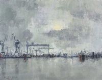 BELFAST DOCKS AT DUSK by Colin H. Davidson at Ross's Online Art Auctions