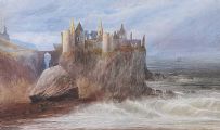 DUNLUCE CASTLE, COUNTY ANTRIM by Andrew Nicholl RHA at Ross's Online Art Auctions