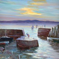 EVENING SUNSET, PORTSTEWART HARBOUR by William Cunningham at Ross's Online Art Auctions