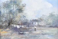 CLOTHESLINE AT THE COTTAGE by Tom Kerr at Ross's Online Art Auctions