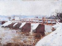 THE RED FOOTBRIDGE, NEWFORGE by Tom Carr HRHA HRUA at Ross's Online Art Auctions