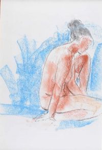 FEMALE NUDE KNEELING WITH ONE KNEE RAISED by Hilary Bryson at Ross's Online Art Auctions