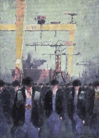 YARDMEN CRANES & BOAT by Colin H. Davidson at Ross's Online Art Auctions
