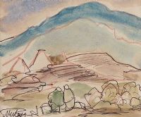 FIGURES & COTTAGES AT THE FOOT OF THE MOUNTAIN by Markey Robinson at Ross's Online Art Auctions