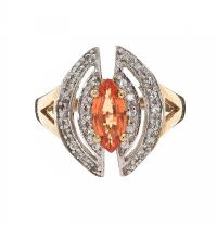9CT GOLD ORANGE STONE AND DIAMOND RING at Ross's Online Art Auctions
