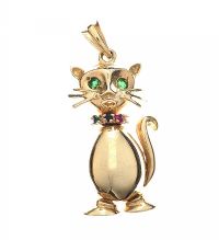 9CT GOLD GEM-SET CAT PENDANT at Ross's Online Art Auctions