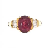 14CT GOLD RED STONE AND DIAMOND RING at Ross's Online Art Auctions
