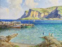 BATHERS BY THE PIER, WATERFOOT, COUNTY ANTRIM by James Humbert Craig RHA RUA at Ross's Online Art Auctions