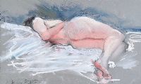 LYING FEMALE NUDE, HAND ON HIP by Hilary Bryson at Ross's Online Art Auctions