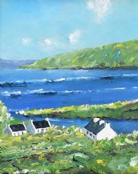 IRISH COTTAGES FACING THE ATLANTIC OCEAN by Sean Lorinyenko at Ross's Online Art Auctions