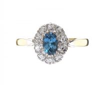 18CT GOLD DIAMOND AND SWISS BLUE TOPAZ CLUSTER RING at Ross's Online Art Auctions
