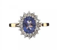 9CT GOLD DIAMOND AND BLUEBERRY QUARTZ CLUSTER RING at Ross's Online Art Auctions