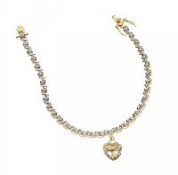 GOLD-PLATED STERLING SILVER DIAMOND BRACELET WITH HEART CHARM at Ross's Online Art Auctions
