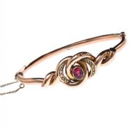 VICTORIAN ROSE GOLD PEARL AND GARNET BANGLE at Ross's Online Art Auctions